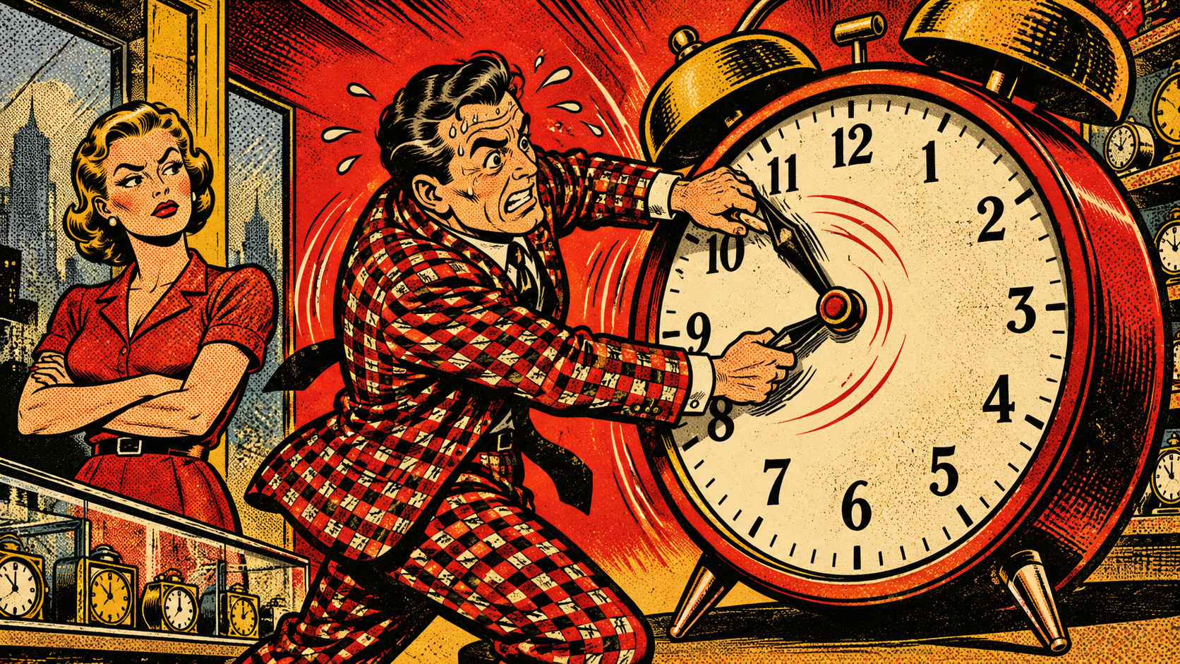 Man aggressively adjusting the clock